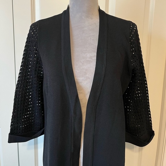 Lauren Michelle Women’s Black Open Knit Cardigan Sweater Sz Medium - Picture 2 of 5